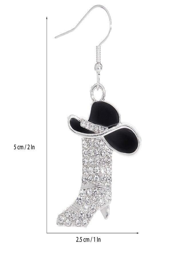 Wojgzon Rhinestone Western Boots Dangle Drop Earrings for Women, Boho Cowgirl Cowboy Enamel Hat Boot Earrings Country Concert Party Outfits Jewelry Gift - Image 2